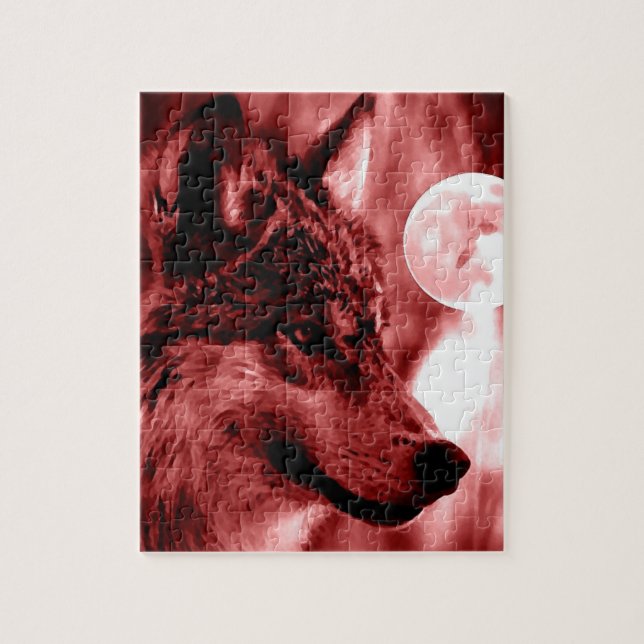 Wolf Fullmoon & Red Night - Wild Animals Art Jigsaw Puzzle (Vertical)