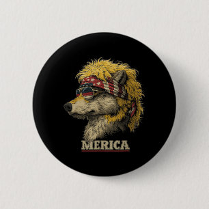 Wolf - Funny 4th of July American Flag Fathers Day 6 Cm Round Badge