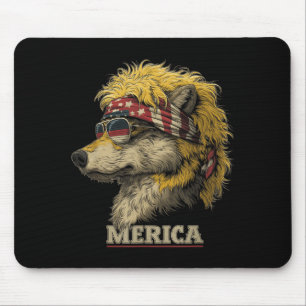 Wolf - Funny 4th of July American Flag Fathers Day Mouse Pad