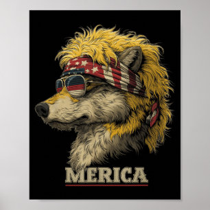 Wolf - Funny 4th of July American Flag Fathers Day Poster