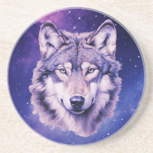 Wolf Galaxy Stars Cosmic Birthday Party Coaster