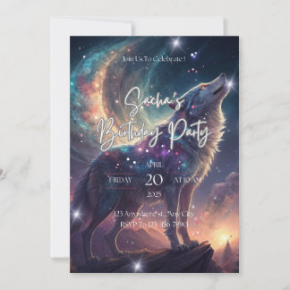 Wolf Galaxy Stars Cosmic Birthday Party Invitation
