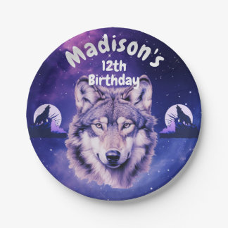 Wolf Galaxy Stars Cosmic Birthday Party  Paper Plate
