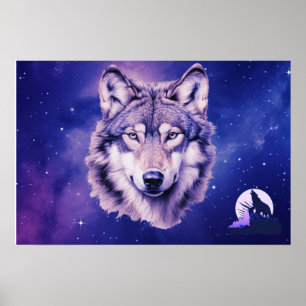 Wolf Galaxy Stars Cosmic Birthday Party  Poster