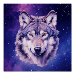 Wolf Galaxy Stars Cosmic Birthday Party  Poster