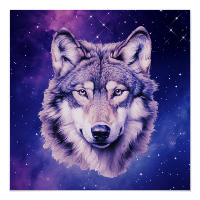 Wolf Galaxy Stars Cosmic Birthday Party  Poster (Front)