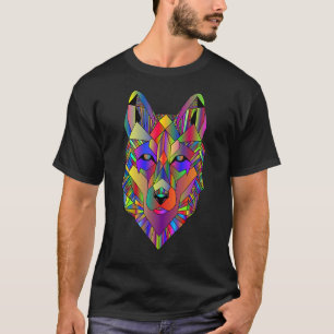 Wolf Geometric colourful Art Animal Face  Wolf Lov T-Shirt