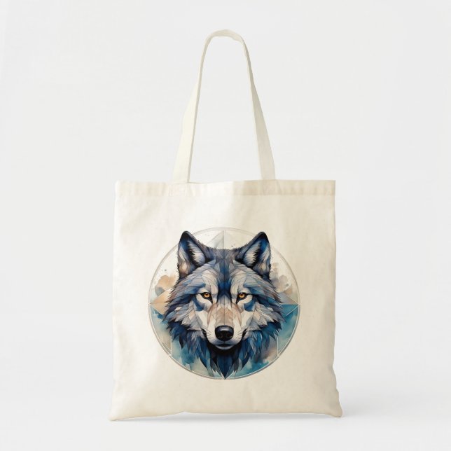 Wolf Geometric Watercolor Tote Bag (Front)