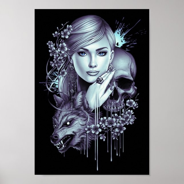 Wolf Girl and Skull Poster (Front)