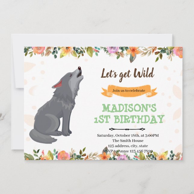 Wolf girl birthday invitation (Front)