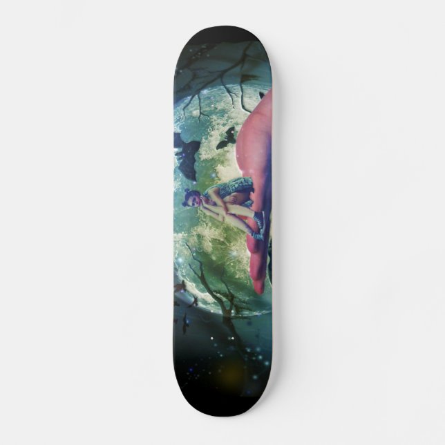 Wolf Girl Raven Bat Moon Skateboard (Front)