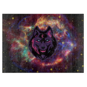Wolf Graphic Artwork, Purple Cosmic Background Cutting Board