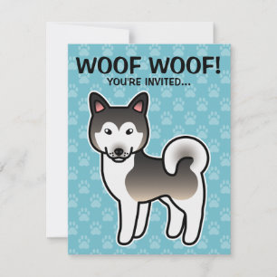 Wolf Grey Alaskan Malamute Dog Illustration Invitation