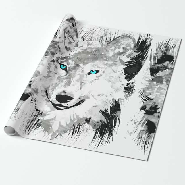 Wolf | Grey Wolf Drawing | Wrapping Paper (Unrolled)