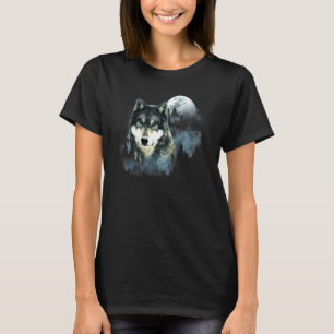 Wolf Grey Wolf Hunting Ground Icy Moon Forest Gal T-Shirt