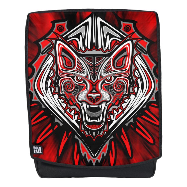 Wolf Haida Tribal Totem Design Backpack (Front)
