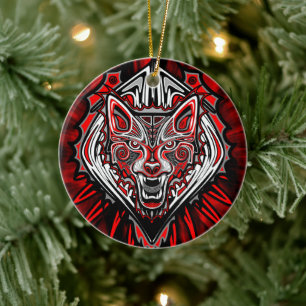 Wolf Haida Tribal Totem Design Ceramic Ornament