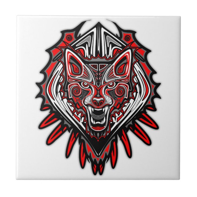Wolf Haida Tribal Totem Design Ceramic Tile (Front)