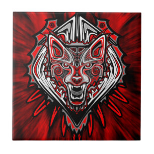Wolf Haida Tribal Totem Design Ceramic Tile