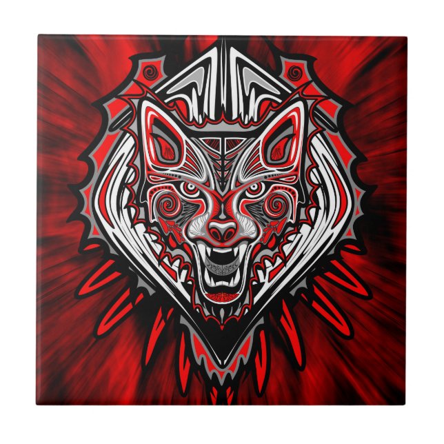 Wolf Haida Tribal Totem Design Ceramic Tile (Front)