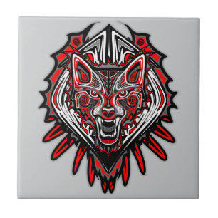 Wolf Haida Tribal Totem Design Ceramic Tile