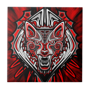 Wolf Haida Tribal Totem Design Ceramic Tile