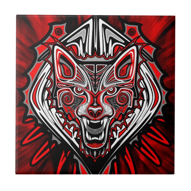 Wolf Haida Tribal Totem Design Ceramic Tile (Front)