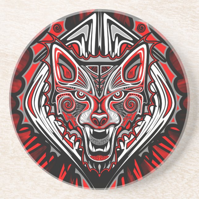 Wolf Haida Tribal Totem Design Coaster (Front)