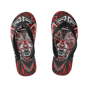 Wolf Haida Tribal Totem Design Kid's Thongs
