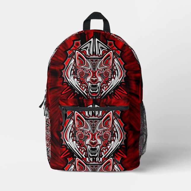 Wolf Haida Tribal Totem Design Printed Backpack (Front)