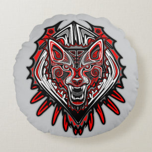 Wolf Haida Tribal Totem Design Round Cushion