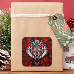 Wolf Haida Tribal Totem Design Square Sticker