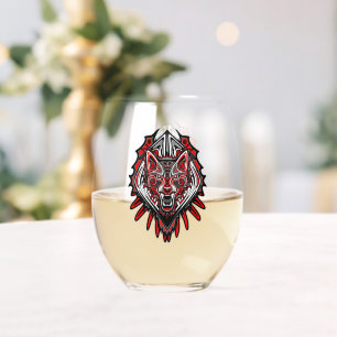 Wolf Haida Tribal Totem Design Stemless Wine Glass