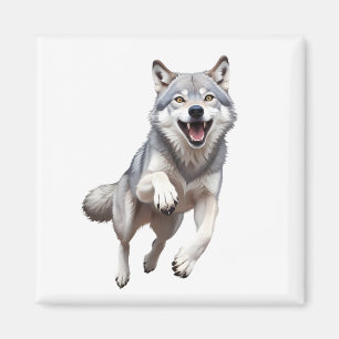 Wolf Happy Playful Fun Jumping In The Air Forest Magnet