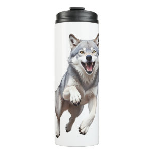 Wolf Happy Playful Fun Jumping In The Air Forest Thermal Tumbler
