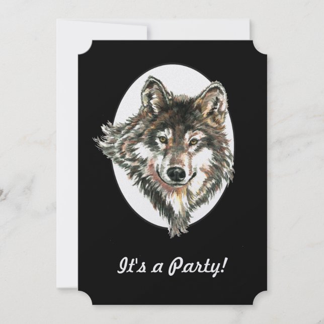 Wolf Head Animal Birthday Custom Invite (Front)