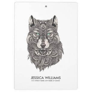 Wolf Head Black Ornate Illustration Clipboard