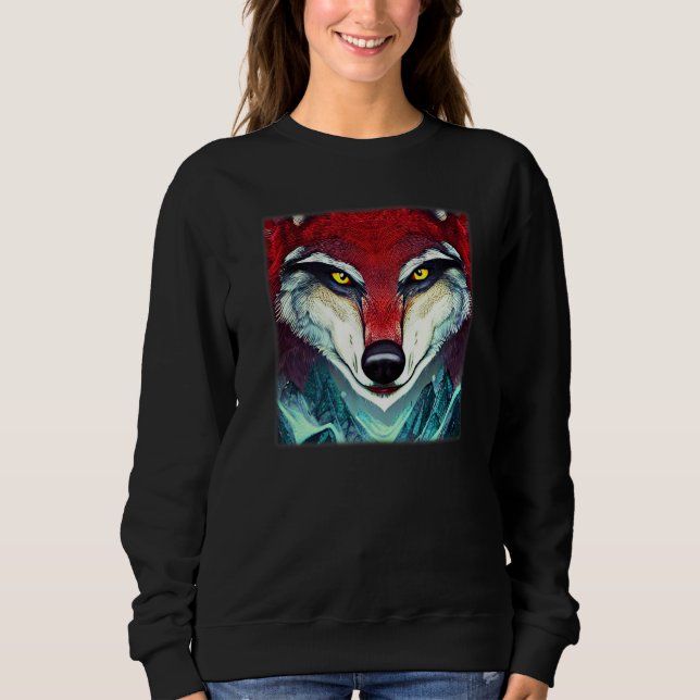 Wolf head design art predator face imprint with wi sweatshirt (Front)