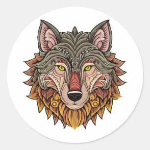 Wolf head from the front classic round sticker