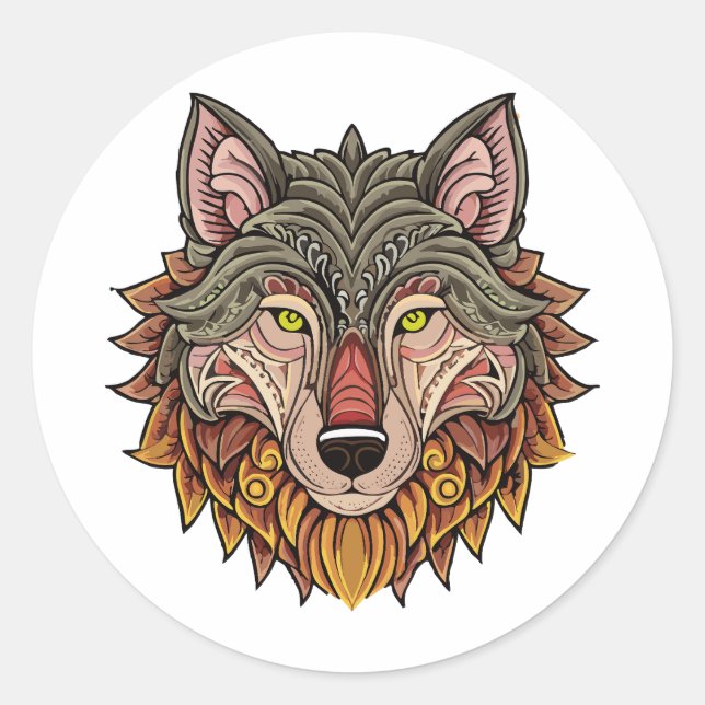 Wolf head from the front classic round sticker (Front)
