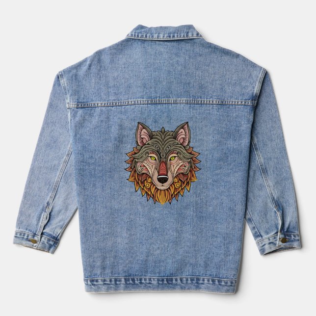 Wolf head from the front denim jacket (Back)