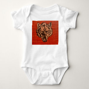 Wolf Head on Red  Baby Bodysuit
