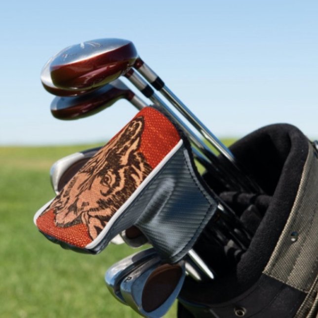 Wolf Head on Red  Golf Head Cover (Wolf Head on Red  Design Golf Club Headcover –Golfer Gift Accessory)
