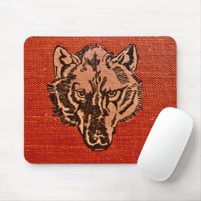 Wolf Head on Red  Mouse Pad (With Mouse)