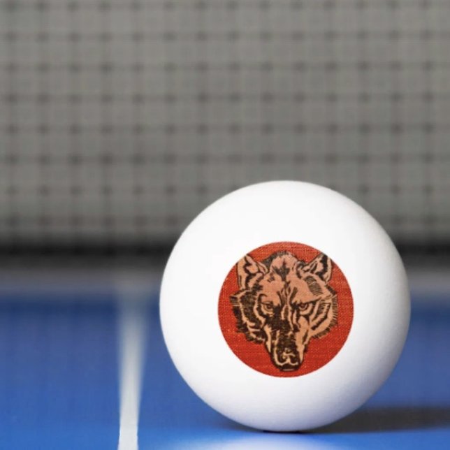 Wolf Head on Red Ping Pong Ball  (Wolf Head on Red  Design ping pong ball. 3-star balls  ITTF's competition specifications.)
