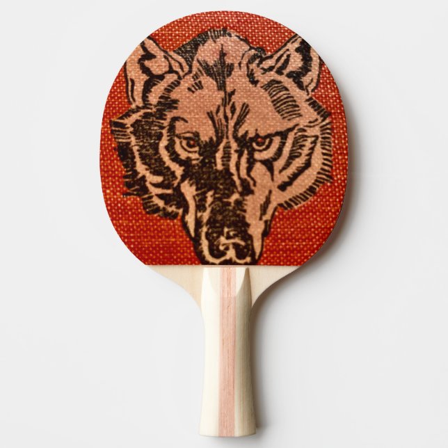 Wolf Head on Red Ping Pong Paddle (Front)