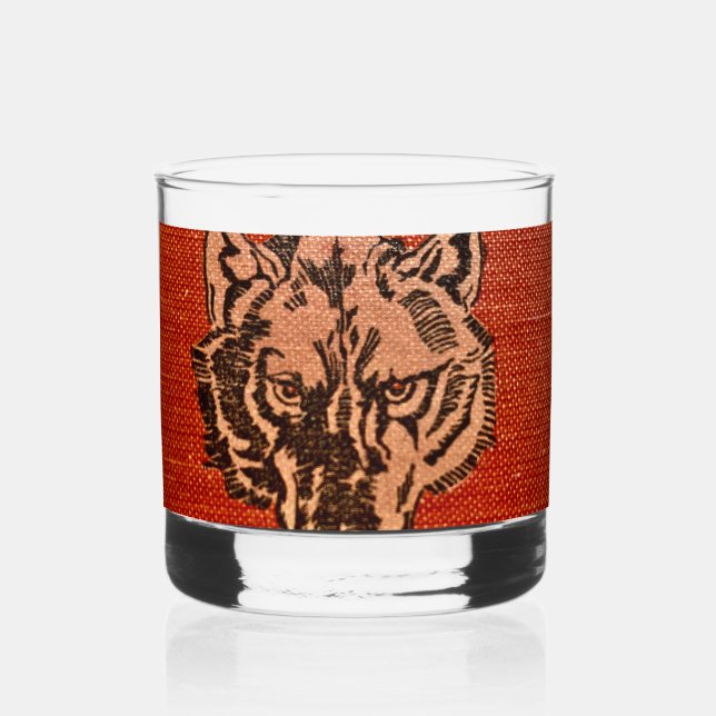 Wolf Head on Red Whiskey Glass  (Front)