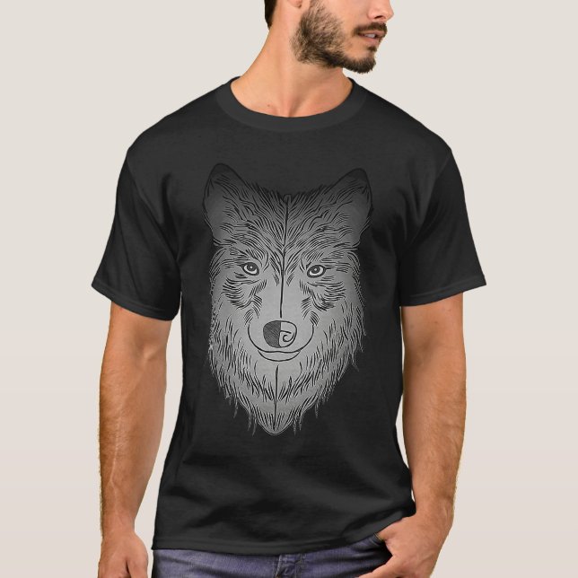 Wolf head predator face imprint with wild animal T-Shirt (Front)