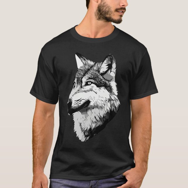 Wolf head predator face imprint with wild animal   T-Shirt (Front)
