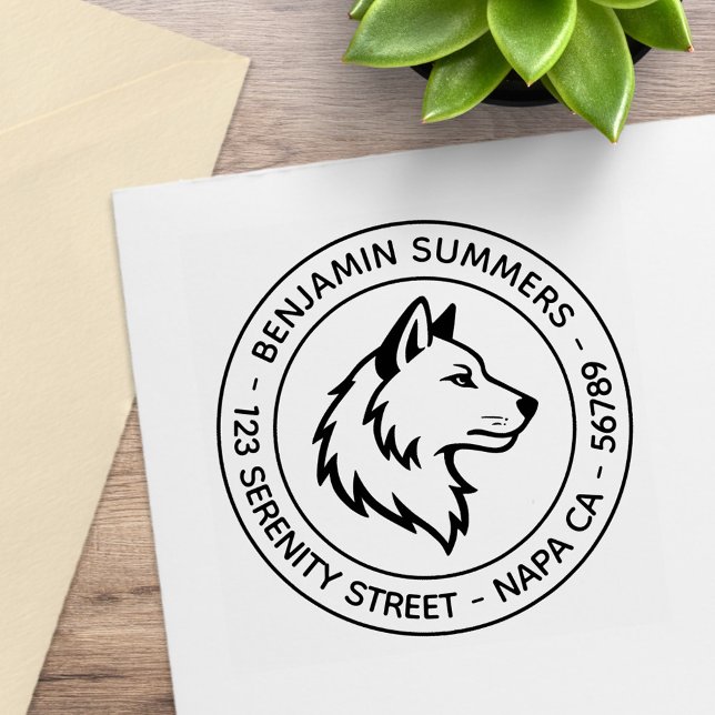Wolf Head Profile Round Address Rubber Stamp (Creator Uploaded)